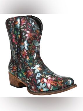 Roper Black Multi Floral Western Ankle Boot